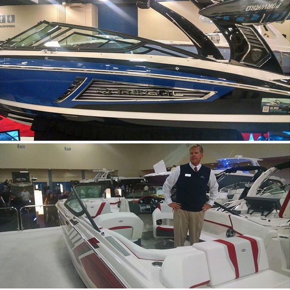 Regal booth at Miami Boat Show, where new Regal 2100 Surf and Regal 22 Fasdeck FSX boats were presented. 