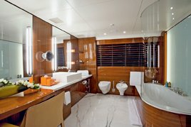 All bathrooms in the VIP cabin have double sinks and dressing tables.