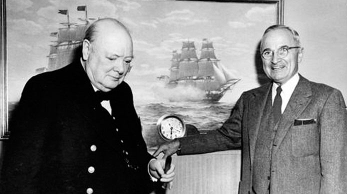 Churchill and Truman aboard Williamsburg.