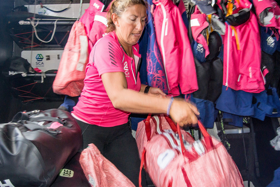 Every time a boat changes tack, the girls have to move under deck sails, food and equipment with a total weight of over 3 tons.