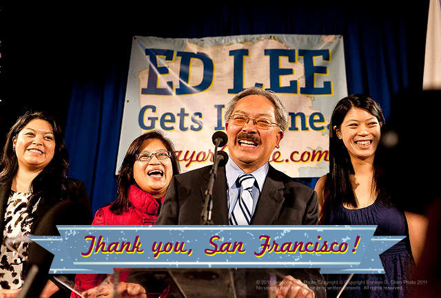 The mayor of San Francisco surrounded by a grateful constituency