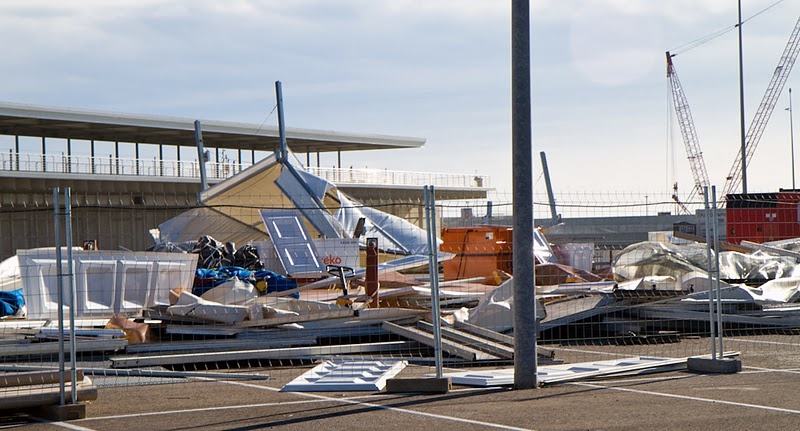 The Alinghi tent destroyed by the storm