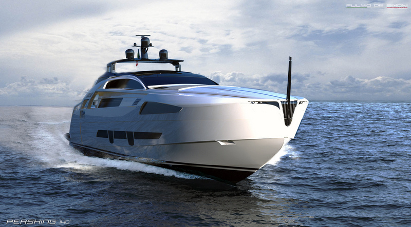 Pershing 140 yachts are characterized by more aggressive, sharp and angular features.