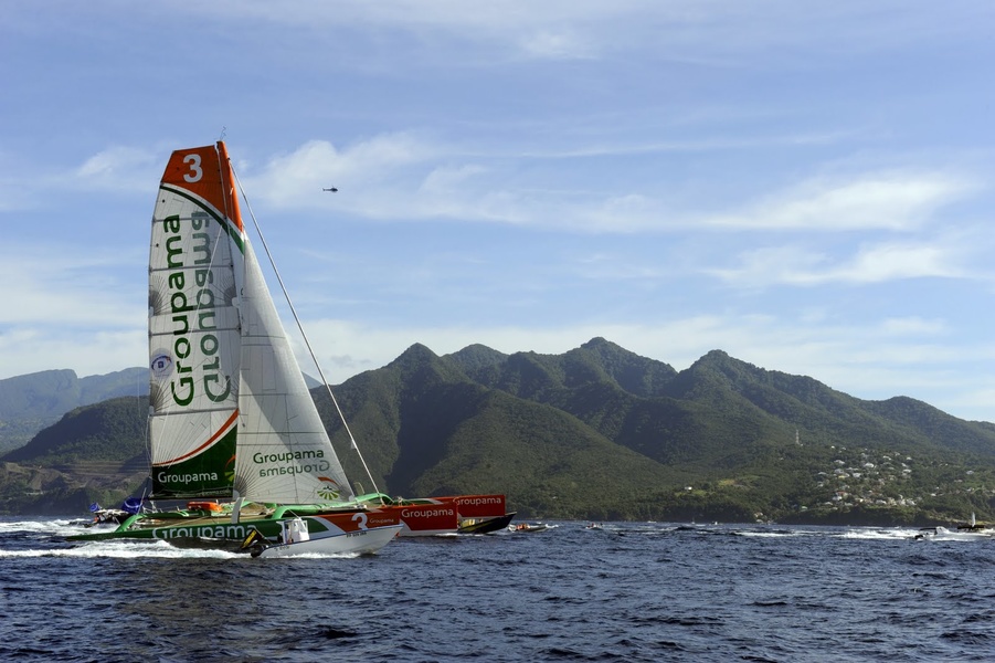 Groupama 3 is finishing in Guadeloupe.