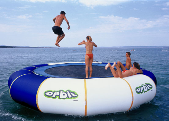 Inflatable trampoline on water