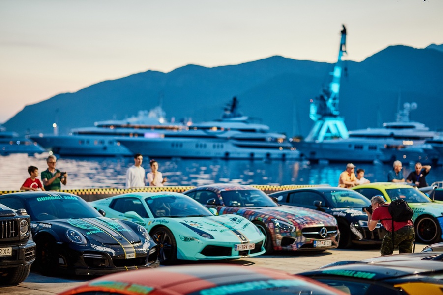 Gumball 3000 Supercar Rally participants visiting Porto Montagnegro.