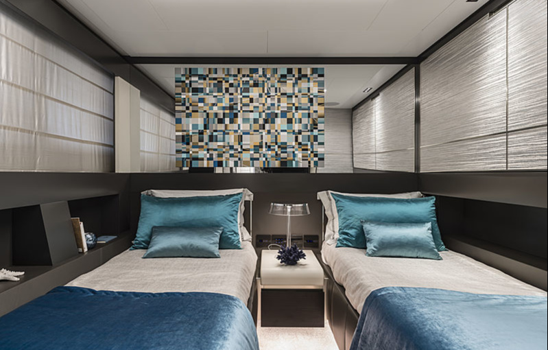 The four luxury guest cabins are located on the lower deck: two «twins» (double with single beds) and two «doubles» (one double bed each in the cabin).