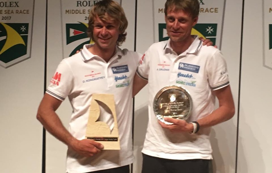 Дмитрий Кондратьев и Александр Груднин на церемонии награждения Rolex Middle Sea Race