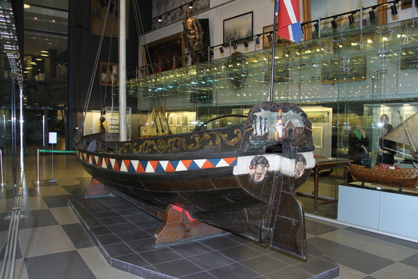 Peter the Great's "Saint Nicholas" boot in the Central Naval Museum in St. Petersburg.