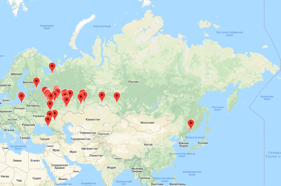 Карта детских парусных школ на сайте ВФПС