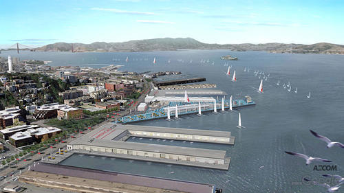 View of the future port of the America's Cup on Pier 27.