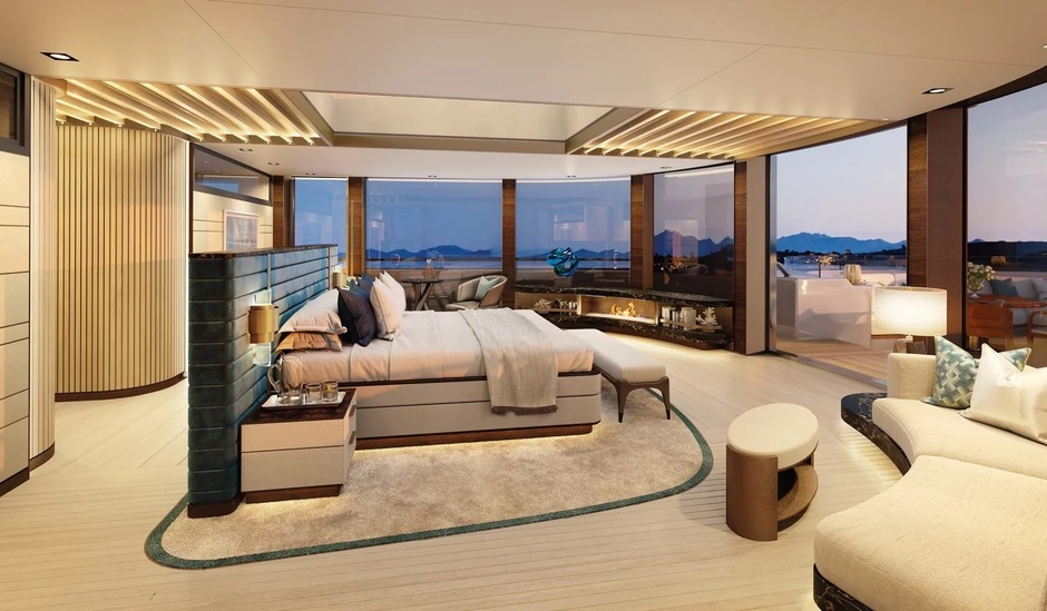 The master-suite onboard Benetti B.Now 72M with a classical stern