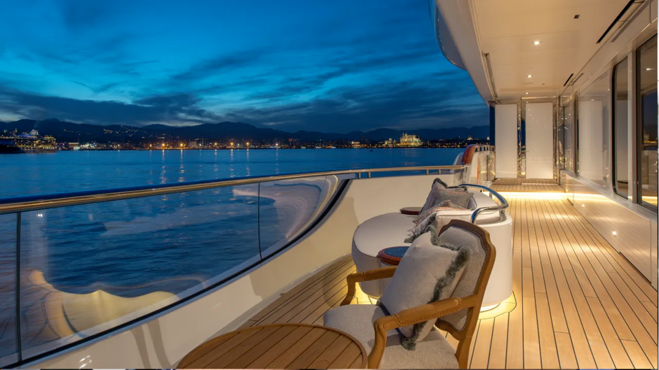 Outdoor lounge area on the owner's deck