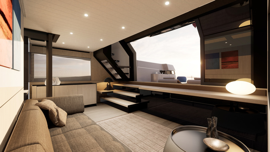 Main deck saloon overlooking the beach club aft