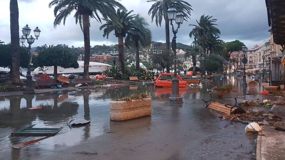 The seaside town is flooded