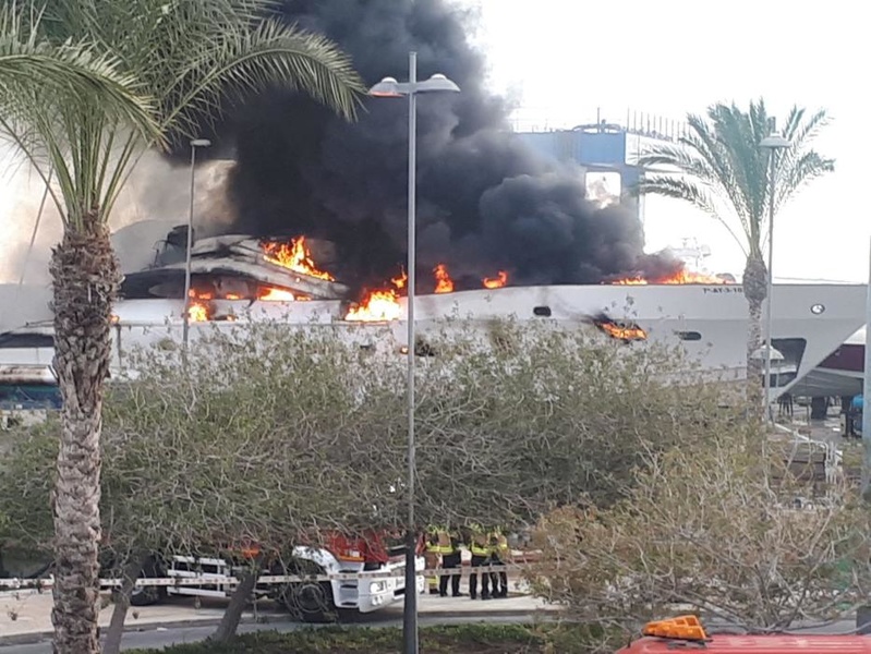 Burning boat in Alicante, Spain