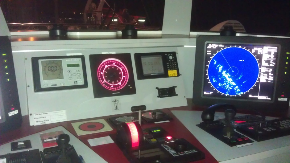 Navigation deckhouse at night
