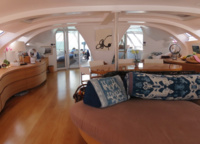 No matter how dizzy the fact that there are no flat walls, ceilings, or windows on board, they are all curved. «Furniture» also wriggles. The large main salon is particularly impressive in this regard.