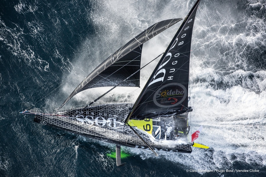 One of the famous Green Marine boats - IMOCA 60 HUGO BOSS on Vendée Globe 2016.