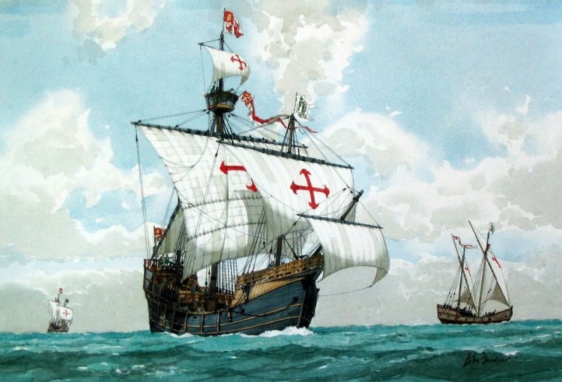 Caravel Columbus managed to survive a meeting with a monster wave that rose to the top of the masts...