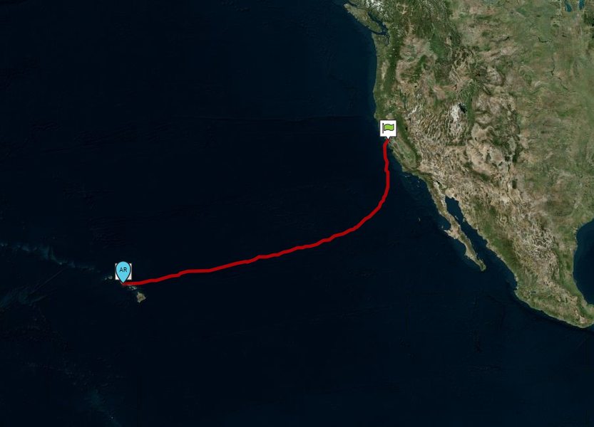 Route de la Rosa in the tracker. In less than 77 days, it travelled 4750 km (2950 nautical miles).