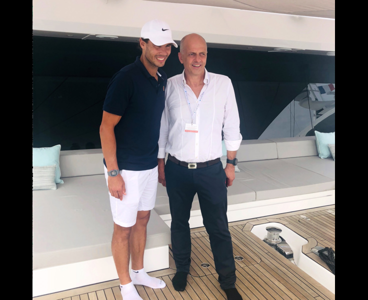 Rafael Nadal (left) and Francis Lapp (right). Both happy with their mutual cooperation, they will meet again, as on board 80 Sunreef Power the tennis stars will be very original.