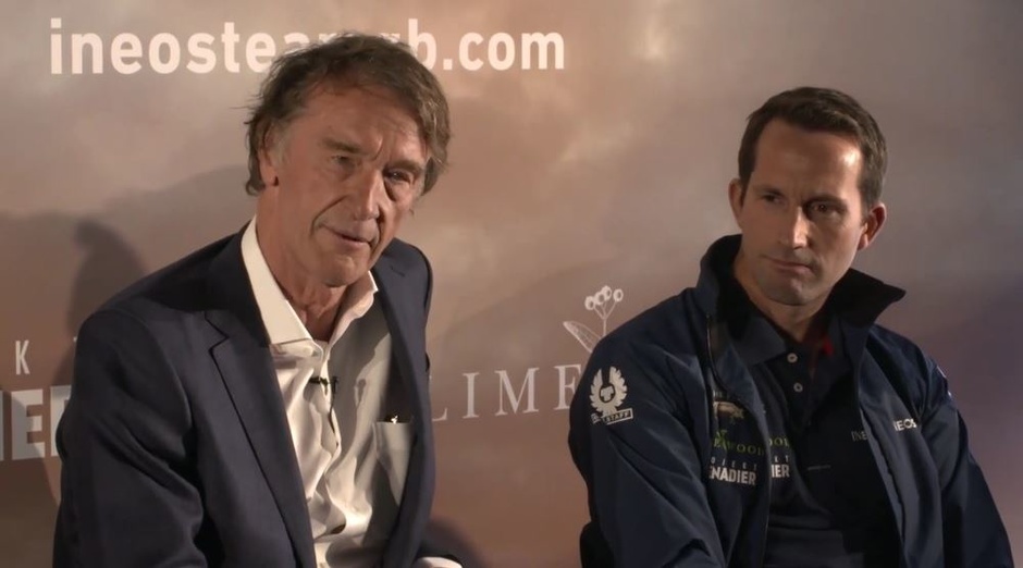 Jim Ratcliffe and Ben Ainsley at the presentation of the AC75 Ineos Team GB project.