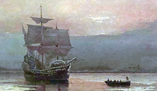 «Mayflower,» 17th century painting by artist William Hallsall.