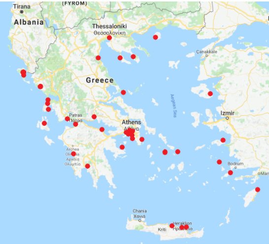 Карта марин в Греции