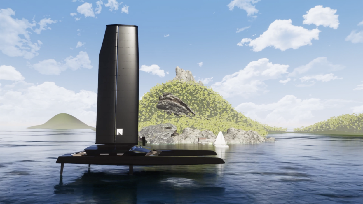The project has been developed together with the French studio VPLP Design. This is at least the third Oceanwings sail concept to come out of VPLP Design in the last 3 years. Nemesis One will have a mast height of 89 metres. 

Even without foils the catamaran is supposed to cruise at around 35 knots. 

This will not require a large crew on board. Electronics will control all the performances and provide for adjustment of foils and sails. Laser radar will analyse the sea state and detect the obstacles on the way. Watching the 3D video from the wheelhouse, available on the Nemesis Yachts website and on the company's social networks, you get the impression that a trip on this catamaran will be more like flying on a fantastic starship than yachting. 