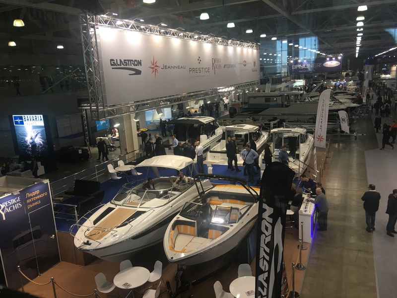 Prestige Yachts booth at the Moscow Boat Show. The company is the largest Russian dealer of imported boats in the 6 - 9 meters segment.
