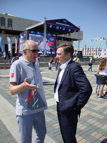 President of the All-Russian Sailing Federation Vladimir Silkin and Albert Karimov, Deputy Prime Minister and Minister of Industry and Trade of the Republic of Tatarstan, during the 3rd stage of the National Sailing League.