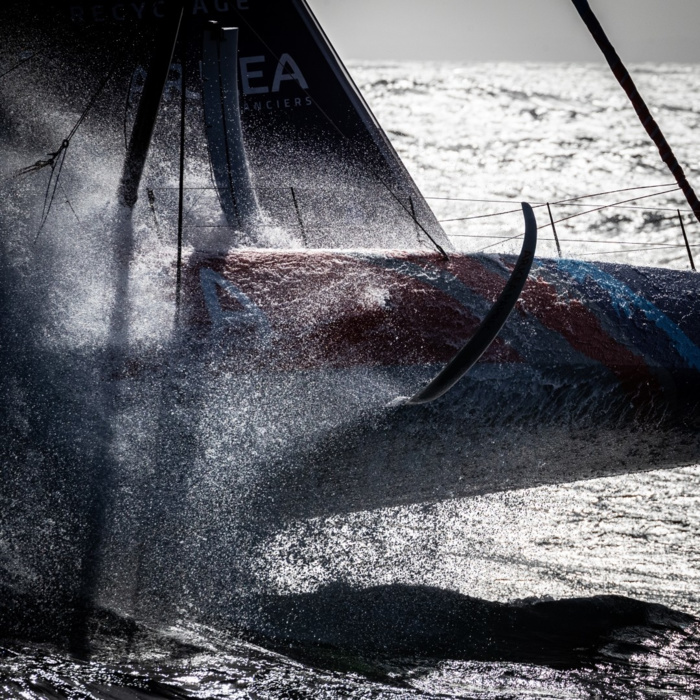 New IMOCA by Sébastien Simon - ArkeaPaprec. The photographer took it from a helicopter while Sébastien and his teammate Vincent Riou were training before Transat Jacques Vabre 2019. «The Vendée Globe 2020 will be amazing»,
