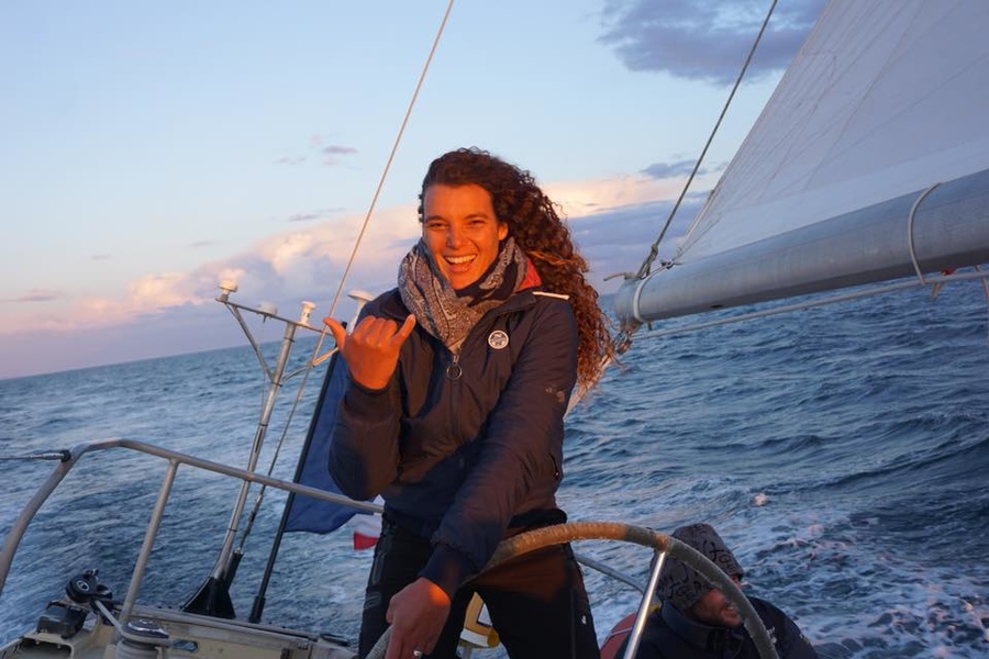 Marie Tabarley aboard Pen Duick VI. Photo elementerre.earth 