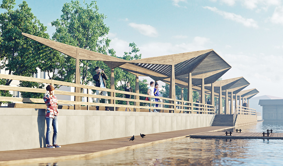 Balaklava embankment will be equipped with pergolas for protection from the sun. Vision of Artemy Lebedev Studio