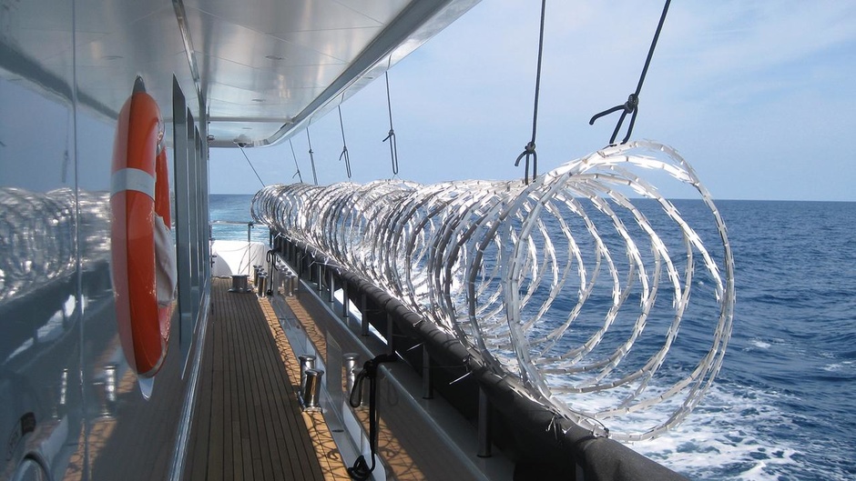 It's not nice, but effective. Barbed wire on a yacht as a measure against pirates. Picture: Boat International