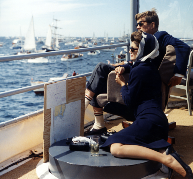 President Kennedy and his wife watching the America's Cup race, 1962.
