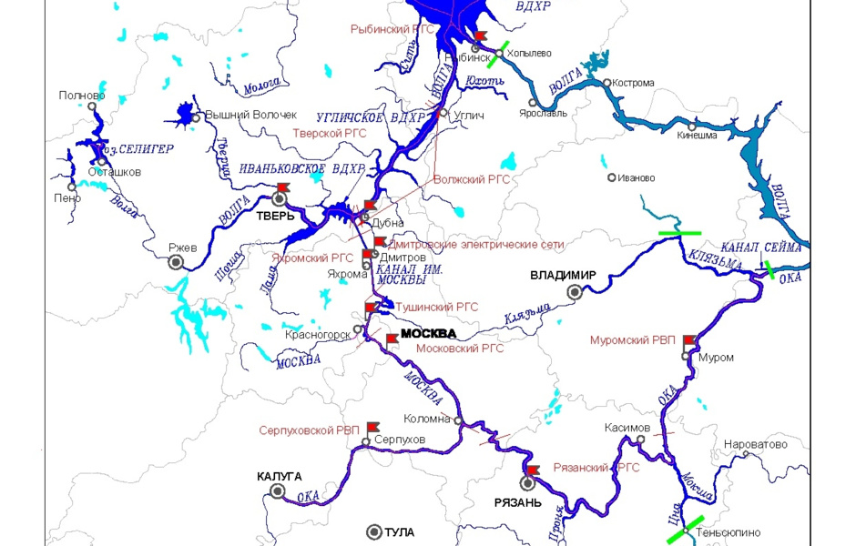 Схема водных путей канала имени москвы