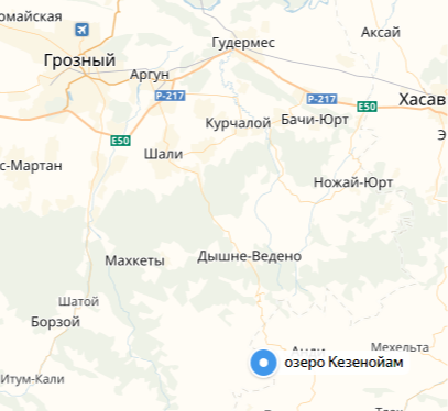 Location of Lake Kezenoy-Am relative to Grozny 