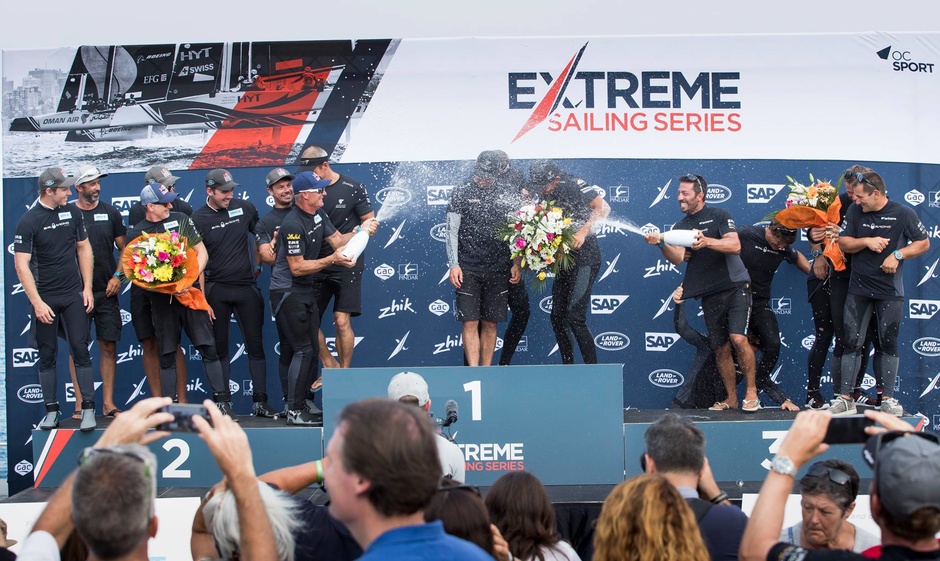 Awarding the winners of the Extreme Sailing Series in Barcelona