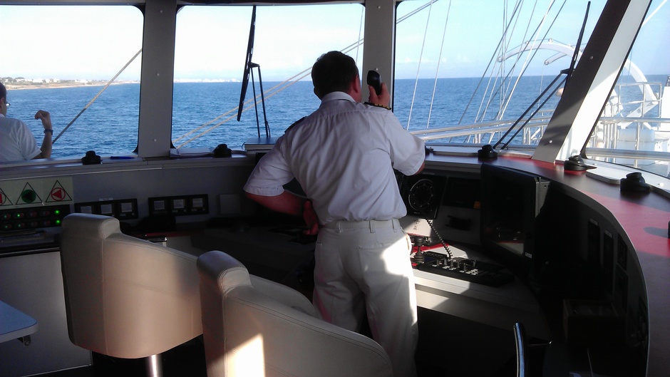 The captain is in charge of deck work at anchorage.