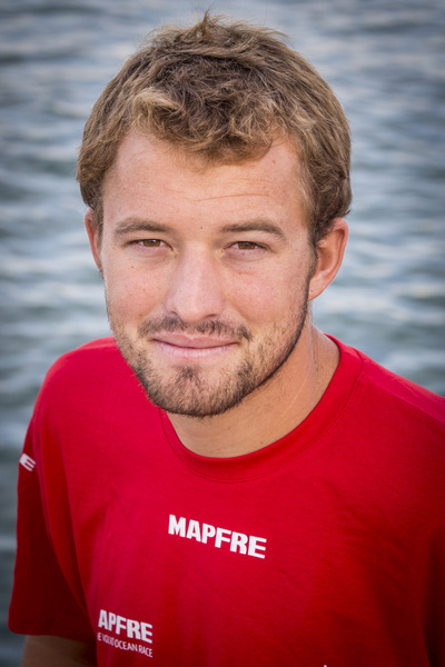 Sam Goodchild, trimmer/bucket. Lived on a yacht with his parents for the first eight years. In his 25th birthday, he crossed the Atlantic five times and once across the Pacific...