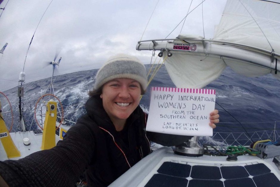 Lisa Blair aboard Open 50 Climate Action Now during the record breaking. 