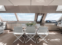 The dining room can accommodate eight people - that's how many can be accommodated in the four guest cabins located on the lower deck of Great White.  