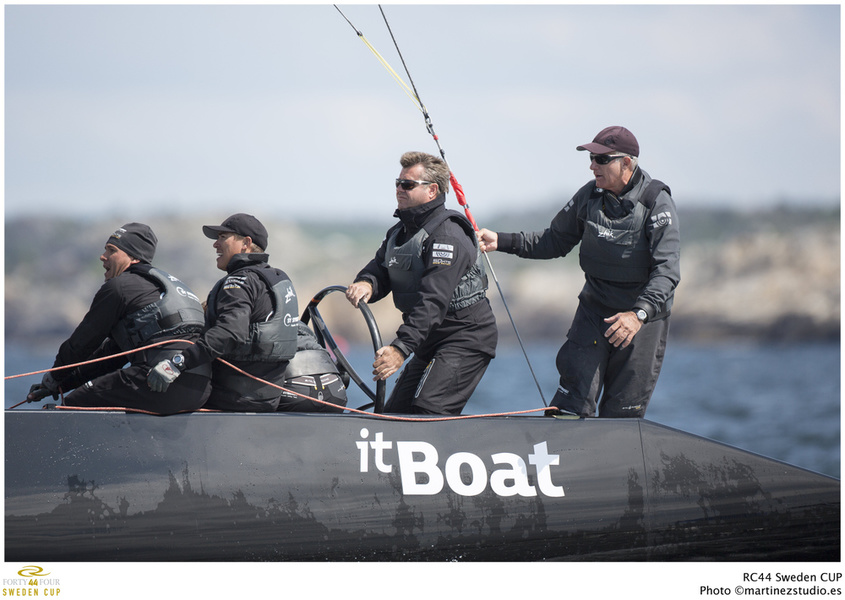 «Synergy» boat with a lucky sticker on board. For the crew, the second line of the fleet's races was a record in the RC44 class.