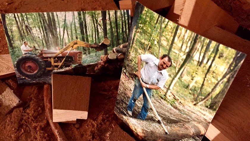 Bill Hable is sawing wood for the future boat.