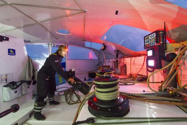 Gabar on a MACIF trimaran during a training session