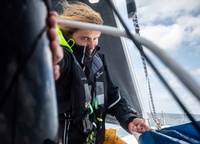 «June 2020, a few days before the end of quarantine. Clarisse Crémer (itBoat note) has returned aboard her Imoca 60 to train alone in the Bay of Biscay. The weather conditions for resuming offshore crossings are harsh, but she is able to steer her boat very well. This photo shows Clarissa on the bow while laying a heavy sail after a gybe turn. To me, this photo is a demonstration of just how much dedication and concentration a yachtsman needs. Behind Clarissa's pretty face there is a real fighter. She is now ready to sail solo around the world»,