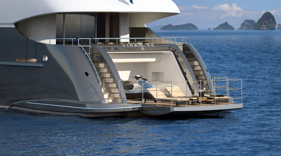 The folding garage becomes a beach area.