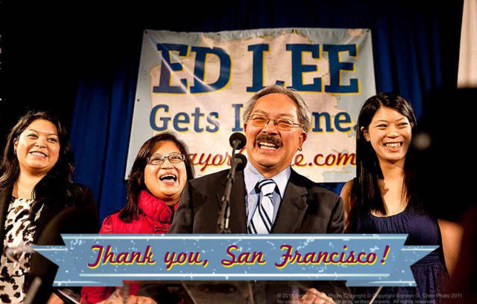 Мэр Сан-Франциско в окружении благодарного электората